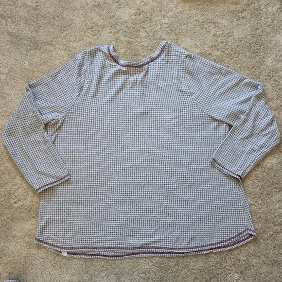 Cacique Sleep Womens Plus 18/20 Grey Waffle Knit Thermal Pajama Set Henley Pants - Picture 6 of 9